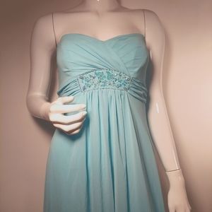 David's Bridal Strapless Chiffon Hi Low Dress